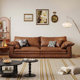 Brown vintage faux leather sofa for living room with classic design and comfortable seating main product image