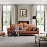 Brown leather loveseat sofa bed with modern square arm design, 86.6 inches wide main product image