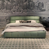 King-sized modern upholstered bed in leather and suede fabric for stylish bedroom decor main product image