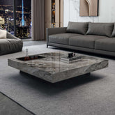 Square coffee table with luxury marbled top and sturdy metal legs main product image