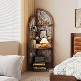 Adjustable arched corner bookcase with open shelves for stylish storage and display