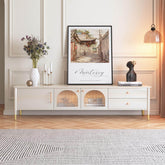 Modern wood TV stand cabinet featuring a glass door for stylish storage and display main product image