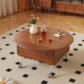 Retro round coffee table with adjustable height and wheels for easy mobility main product image