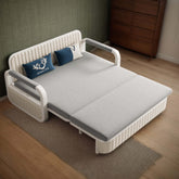 Two-seater sofa bed with cotton linen upholstery, storage compartment, and square arm design main product image