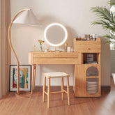 Large wooden makeup vanity table with side cabinet and spacious drawers for storage main product image