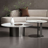 Round nesting coffee table with black and gold frame and durable sintered stone top main product image