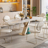 White rectangular dining table with sintered stone top, seating 6 people main product image