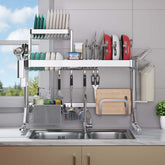 Large over-sink dish drying rack with multi-function organizer shelf for efficient kitchen storage main product image