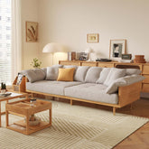 Modern 3-seat sofa with upholstered cotton linen cushions and solid wood frame main product image
