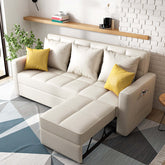 Beige linen convertible sleeper sofa chair bed measuring 70.8 inches, perfect for small spaces main product image