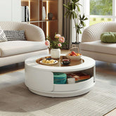 Round coffee table with luxury glass top and built-in drawers for stylish storage main product image