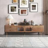 Modern TV stand with storage cabinet, 2 glass doors, and drawers for TVs up to 85 inches main product image