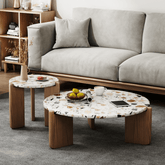 Round Nordic-inspired terrazzo coffee table with quality wooden legs, perfect for modern living rooms main product image