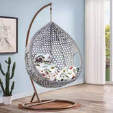 Oxidation resistant tropical magenta and grey basket alloy framed porch swing with stand and cushions main product image