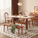 Square vintage dining and desk combo table with slate top, storage, and stainless steel legs main product image