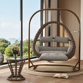 Cocoa metal 2-seater porch swing egg chair with stand, cushions, and wear-resistant design main product image