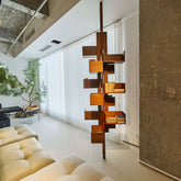 360-degree rotating walnut wood bookshelf extending from floor to ceiling for stylish storage main product image