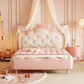 Pink and white wooden princess kids bed with modern cream style design main product image