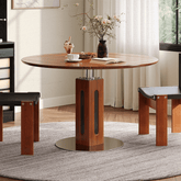 Foldable solid wood dining table that converts from square to round shape main product image