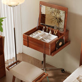Small vintage-style solid wood vanity table with movable flip-top mirror for bedroom