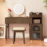 Elegant wooden dressing table featuring a bright LED mirror for stylish makeup and grooming main product image