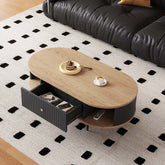 Oval mid-century modern coffee table with a spacious drawer for storage main product image