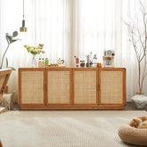 71" Ash Wood Buffet Cabinet with Woven Rattan Doors Main Product Image