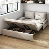 White polyester blend sleeper sofa with metal frame and casters, modern futon for versatile seating