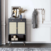 Black shoe storage cabinet with multiple shelves for organized footwear storage main product image