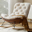 Button-tufted upholstered wooden rocking accent chair with black legs
