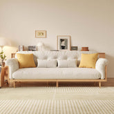 Beige upholstered sofa with cotton linen fabric and solid wood frame for living room main product image
