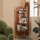 Retro style solid wood corner cabinet bookshelf with triangle design for home storage main product image