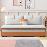 Orange polyester blend sleeper sofa with steel frame and casters, modern futon for versatile seating