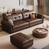 Minimalist auburn leather sofa in modern living room