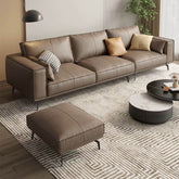 Sand solid color leather sofa front view