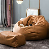 Faux leather bean bag ottoman set in vibrant orange
