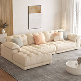 Tufted L-Shape Sofa Chaise in Cream front view