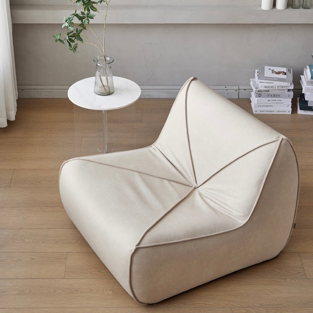 Elegant White Scratch-Resistant Caterpillar Lounge Chair in Ultrafine Leather