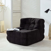 Vintage black corduroy square lounge chair with caterpillar design, single sofa perfect for cozy seating main product image