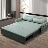 Green convertible sofa bed with comfortable cushion seat and built-in storage pocket main product image