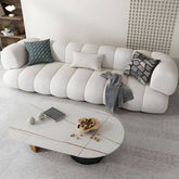 White Scandinavian fabric sofa with biscuit back and tuxedo arms main product image