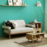 Black Scandinavian style small sofa with wood frame and faux leather upholstery main product image