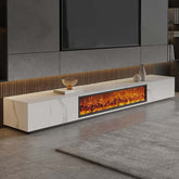 Electric fireplace TV stand with wood storage, available in 70.8 and 78.7 inch sizes main product image