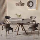 High-End Rotating Round Dining Table in Stylish Gray and Warm Wood Finish