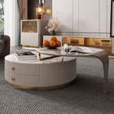 Modern round coffee table set with two drawers and metal legs for stylish living room storage main product image