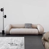 Beige 3-seater microfiber leather sofa bed in Nordic style with versatile design main product image