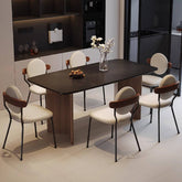 Vintage black rectangular dining table with rock tabletop and solid wood legs main product image