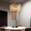 Boho Wood Chandelier with Gold Frame and Beaded Tiered Design Main Product Image