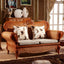 Brown Rustic-Style Rattan Sofa Series in Cotton-Linen Upholstery and Wooden Construction