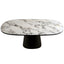 Oval black and white marble kitchen dining table with wooden base
